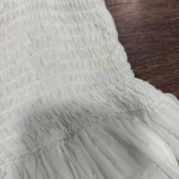 Aqua White Smocked Hips Pom-Pom Trim Ruffled Tiered Mini Skirt Size Large - Picture 6 of 9